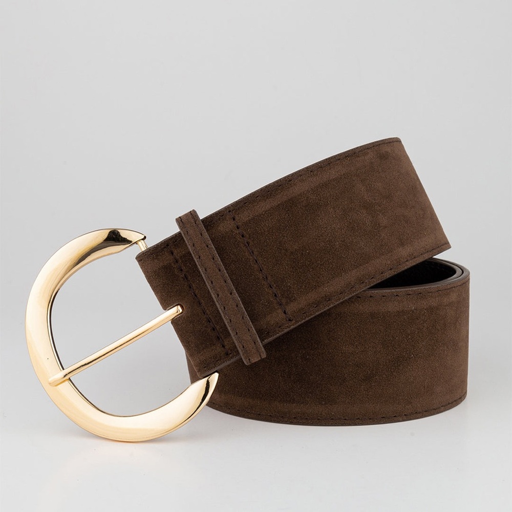 Commense Brown Suede Belt with Gold Buckle